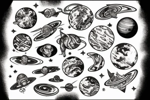 Galaxy Slayer Zed with planets tattoo idea