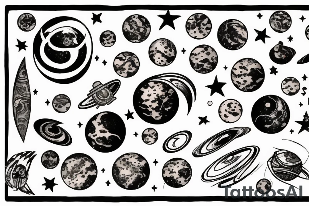 Galaxy Slayer Zed with planets tattoo idea