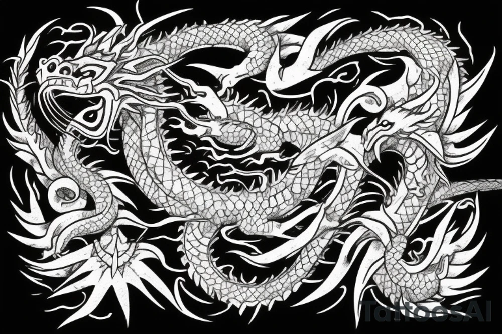 Ancient dragon without eyes tattoo idea