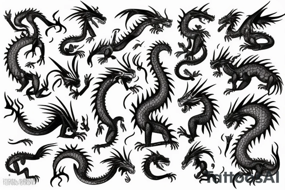 Ancient dragon without eyes tattoo idea