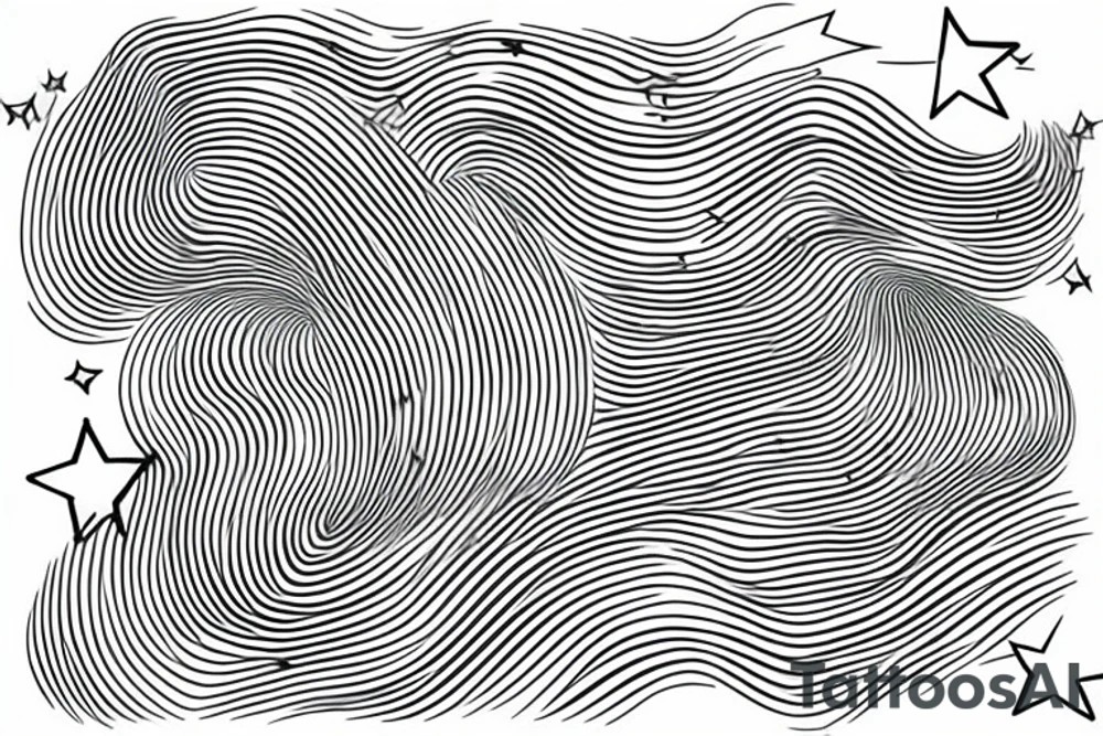 Sound waves growing through wide and narrow sound, candles, smoke, stars tattoo idea