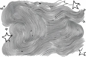Sound waves growing through wide and narrow sound, candles, smoke, stars tattoo idea