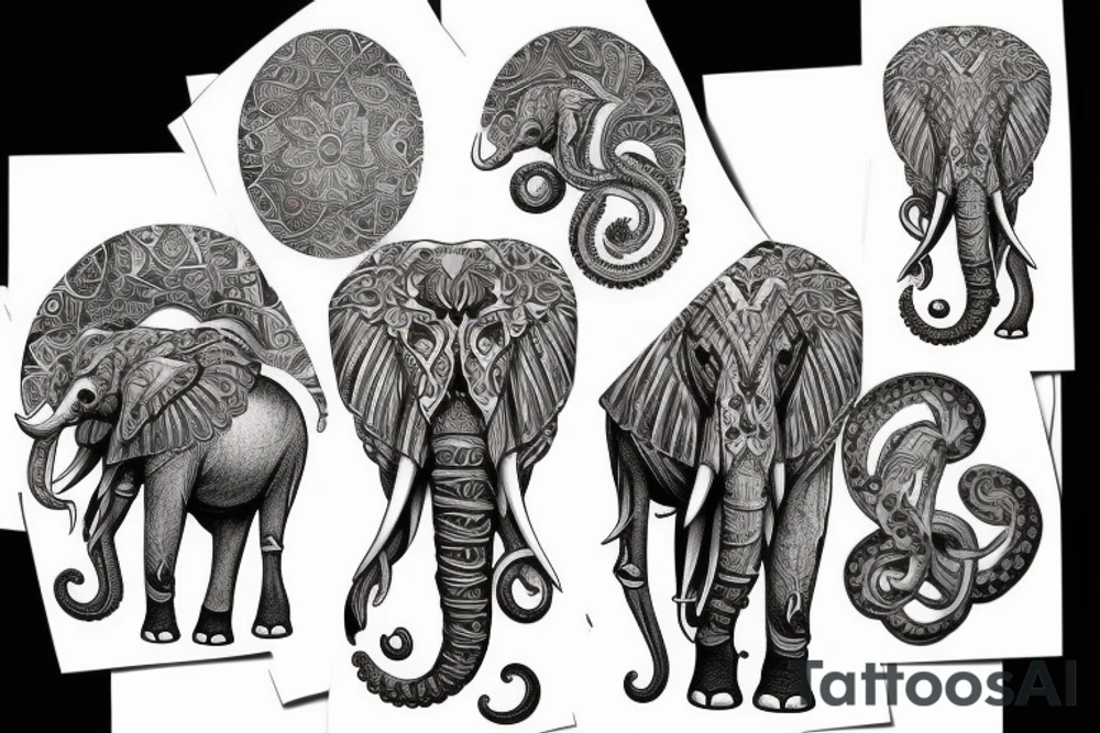 elephant with octopus head tattoo idea