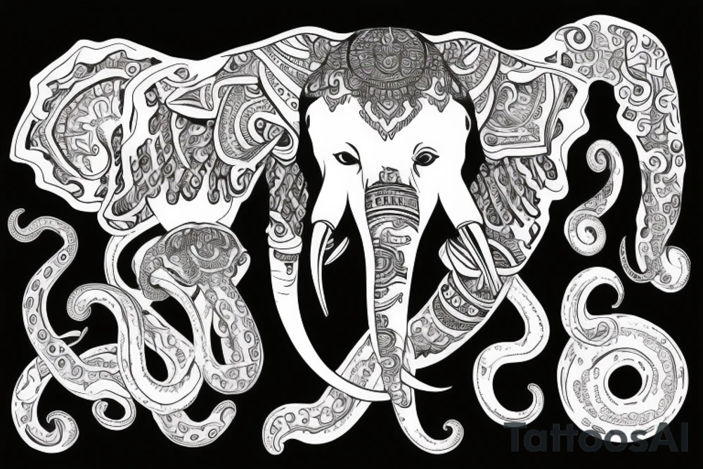 elephant with octopus head tattoo idea
