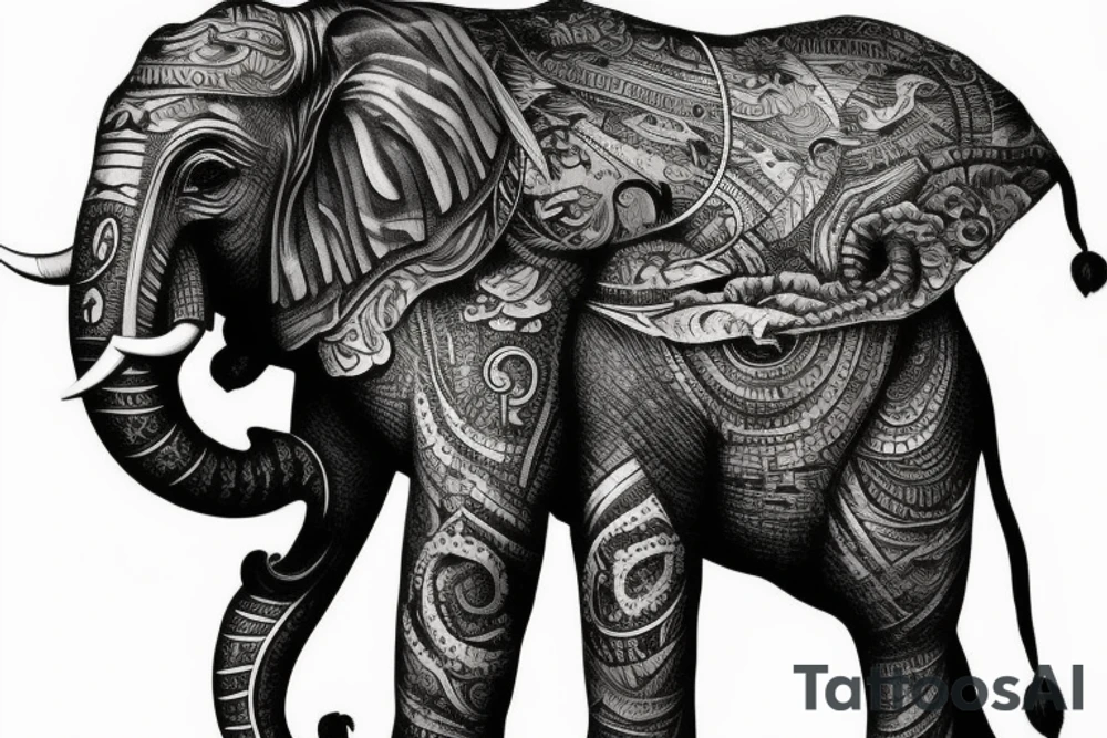 elephant multiple trunks tattoo idea