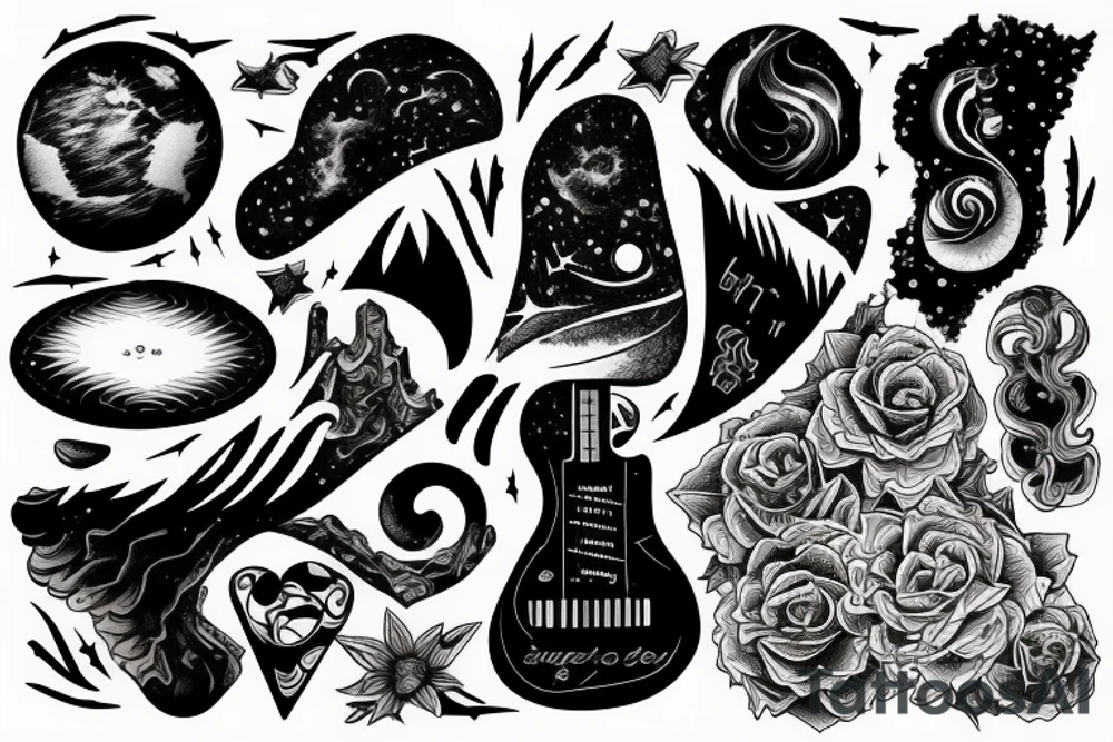 Flowing, everlong, stars and planets, mars ecological footprint, music, the first day of my life song played by my dad tattoo idea