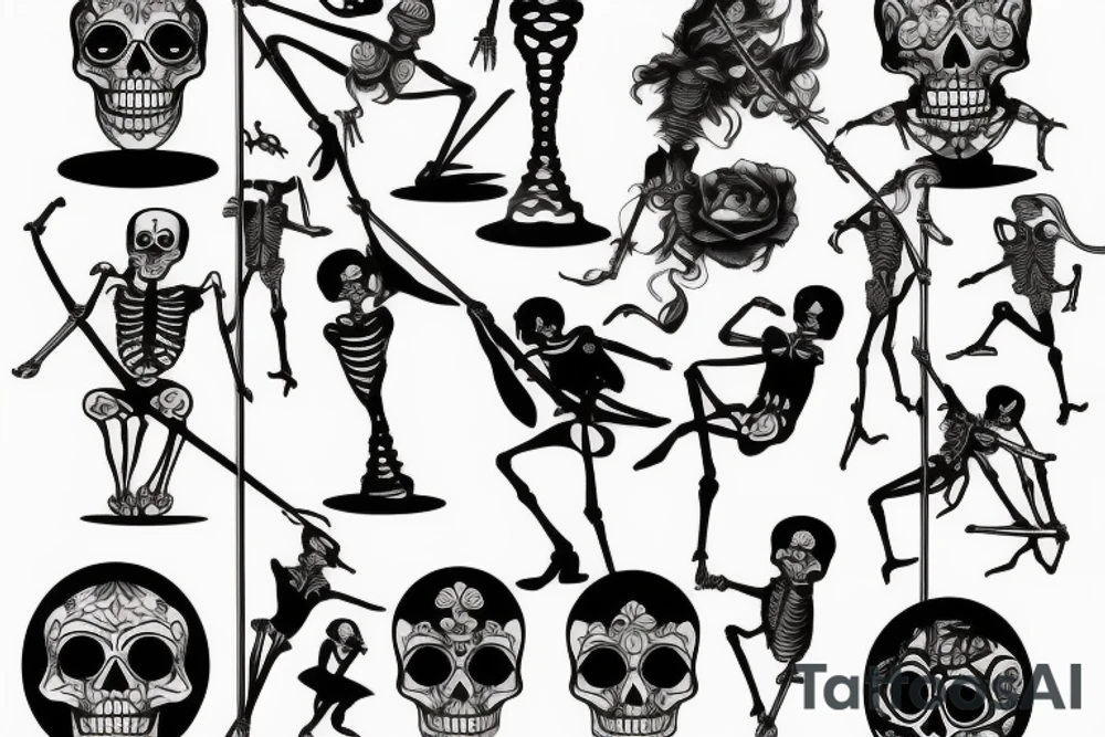 Skeleton poledancing tattoo idea