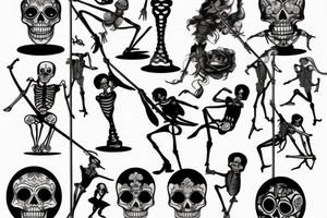 Skeleton poledancing tattoo idea