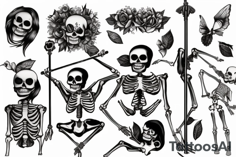 Skeleton poledancing tattoo idea