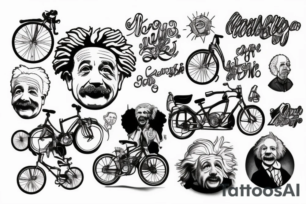 Albert Einstein, e=mc2, riding bike tattoo idea