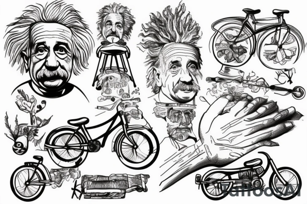 Albert Einstein, e=mc2, riding bike tattoo idea