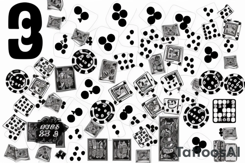 893 number with dice and poker cards on background tattoo idea