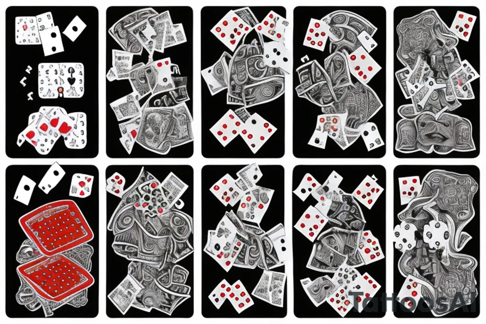 8, 9 and 3 numbers with dice and poker cards on background tattoo idea
