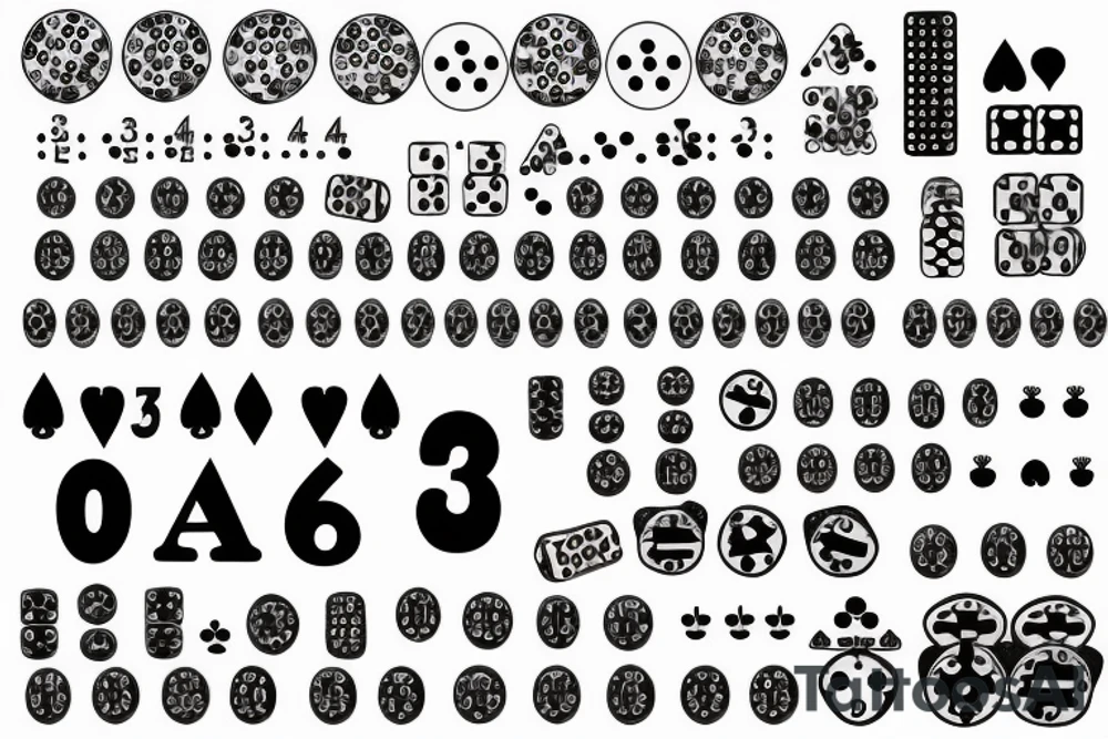 8, 9 and 3 numbers with dice and poker cards on background tattoo idea
