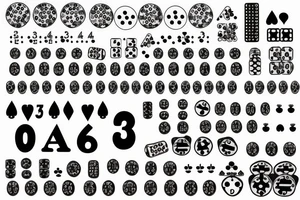 8, 9 and 3 numbers with dice and poker cards on background tattoo idea