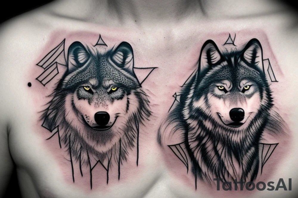 Black and grey wolf viking left chest tattoo idea