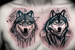 Black and grey wolf viking left chest tattoo idea