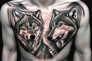 Black and grey wolf viking left chest tattoo idea