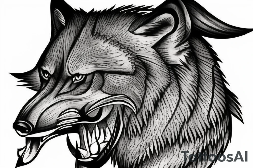 Black and grey wolf viking left chest tattoo idea