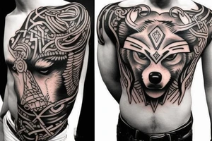 wolf viking left chest tattoo idea