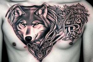 wolf viking left chest tattoo idea