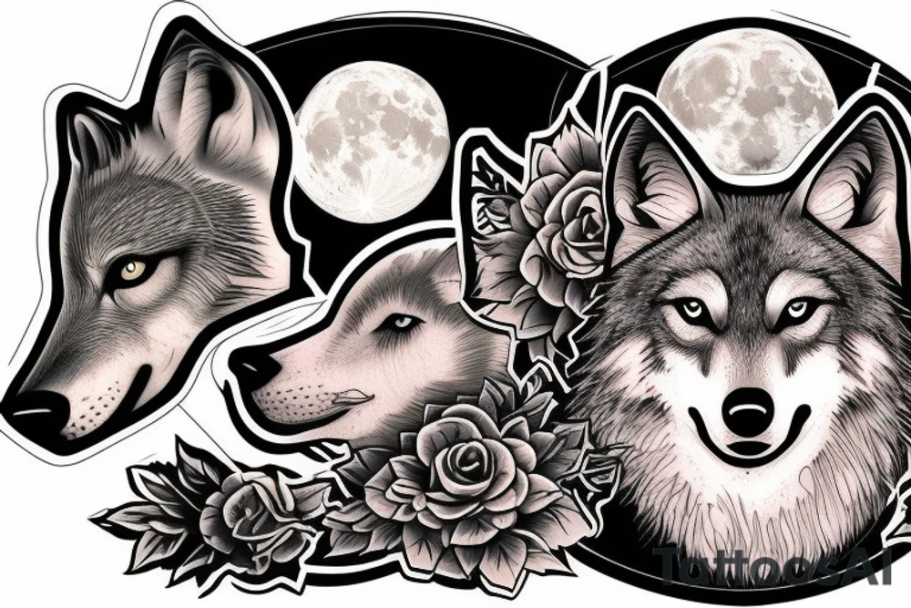 wolf moon left chest tattoo idea