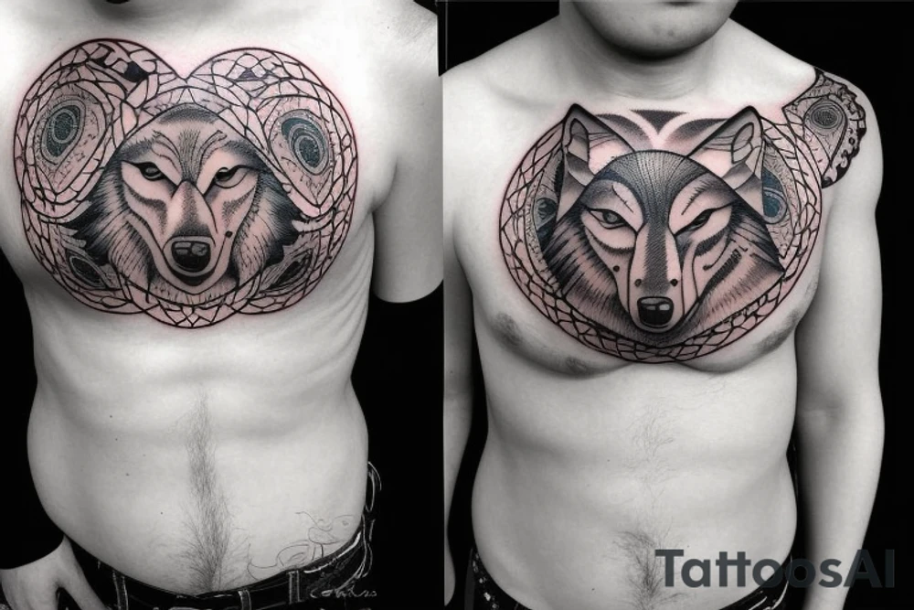 wolf moon left chest tattoo idea