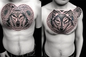 wolf moon left chest tattoo idea