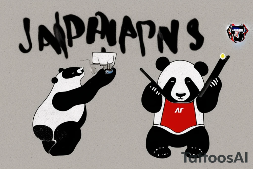 A panda smoking a joint and wearing a arsenal jersey tattoo idea