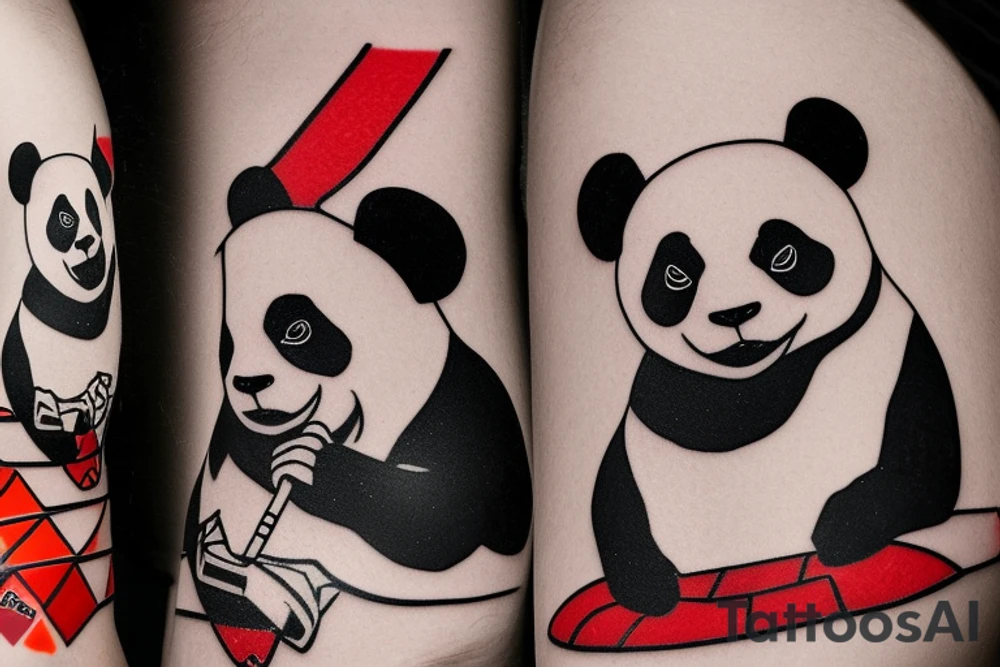 A panda smoking a joint and wearing a arsenal jersey tattoo idea