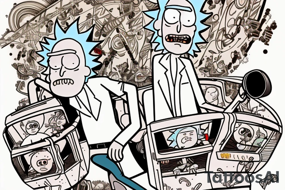 Rick and Morty on a rollercoaster. tattoo idea