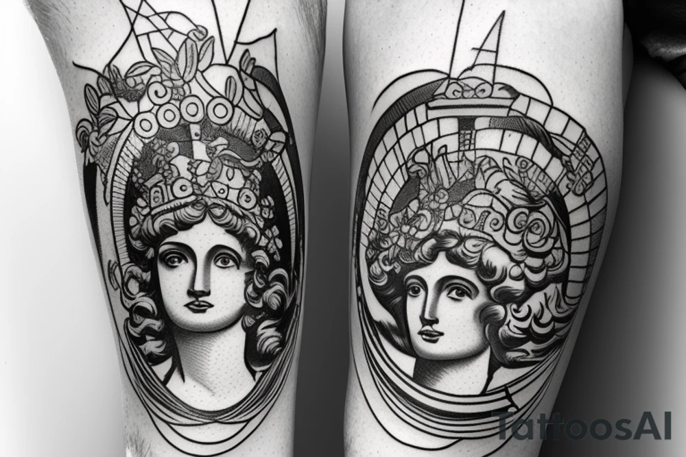 Greek goddess Athena and atlas. fibonacci sequence is present and so is the universe. tattoo idea