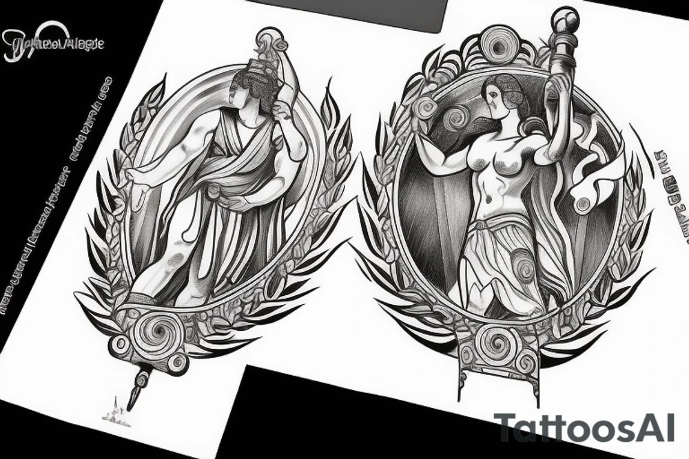 Greek goddess Athena and atlas. fibonacci sequence is present and so is the universe. tattoo idea