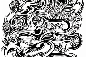 Bicep tattoo that says Good Over Evil, splashes of red ink tattoo idea