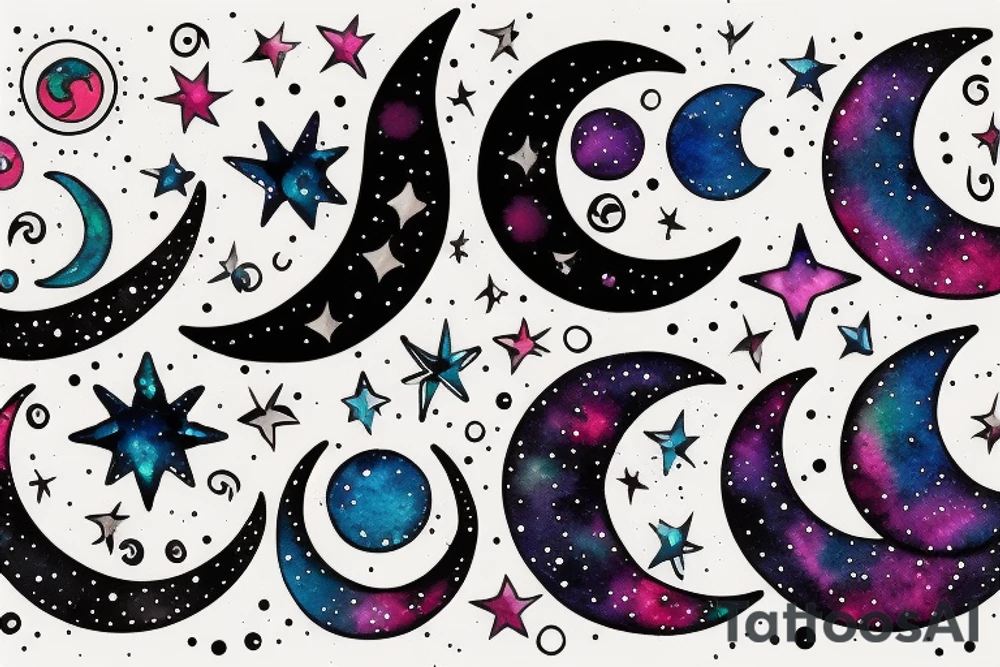 crescent moon and universe tattoo idea