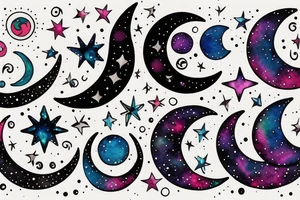 crescent moon and universe tattoo idea