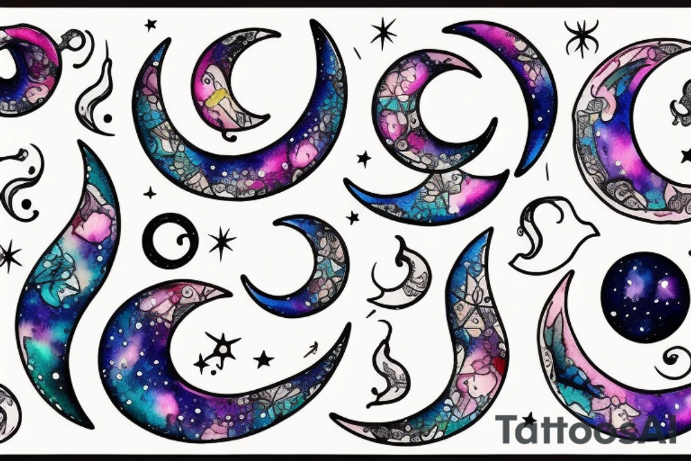 crescent moon and universe tattoo idea
