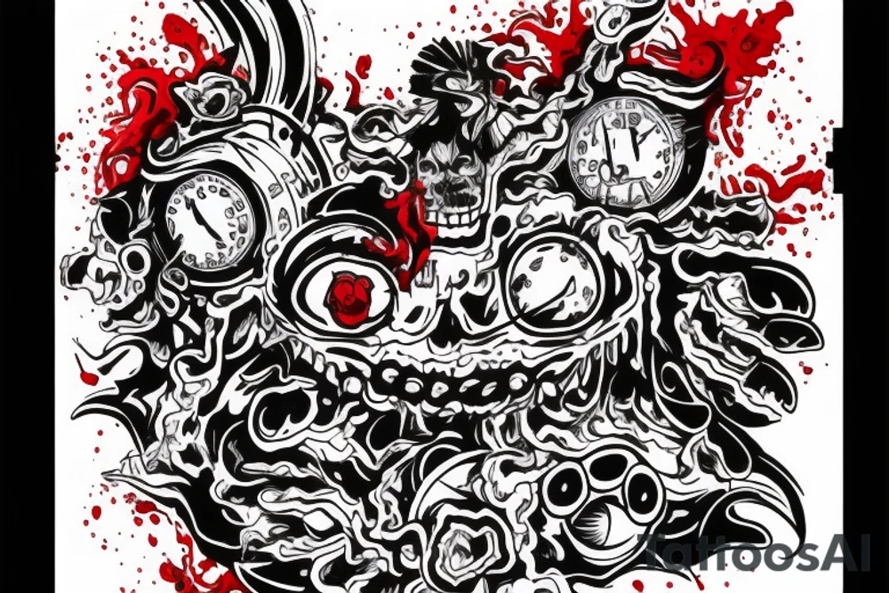 inner Bicep tattoo that says Good Over Evil, splashes of red ink tattoo idea
