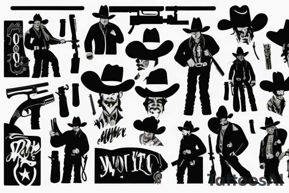 cowboy exiting saloon with gun in his hand. smoke coming out of the gun tattoo idea