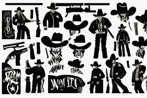 cowboy exiting saloon with gun in his hand. smoke coming out of the gun tattoo idea