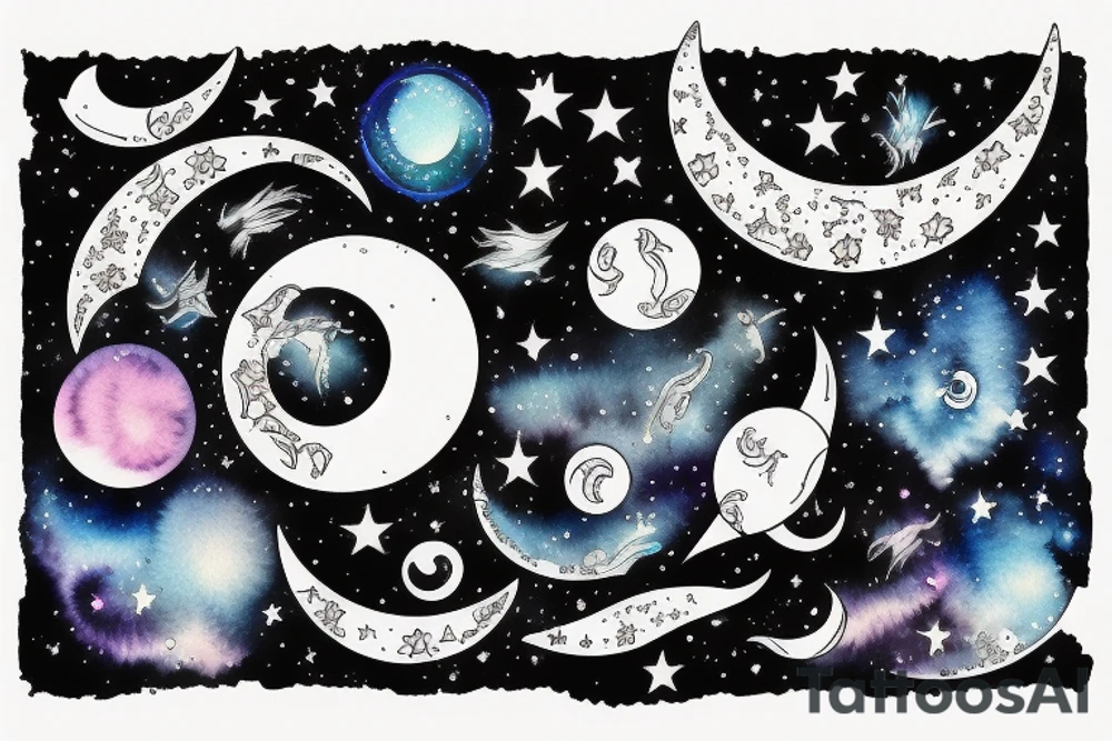 crescent moon and universe, powerful tattoo idea