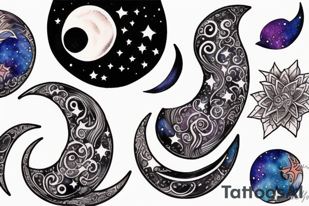crescent moon and universe, powerful tattoo idea