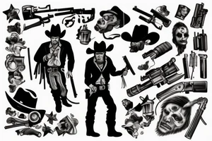 cowboy exiting saloon with gun in his hand. smoke coming out of the gun tattoo idea