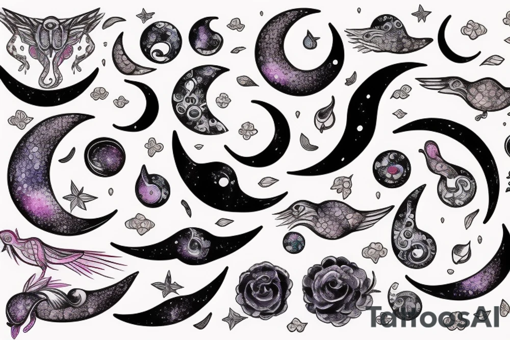 crescent moon and universe, powerful, bird tattoo idea