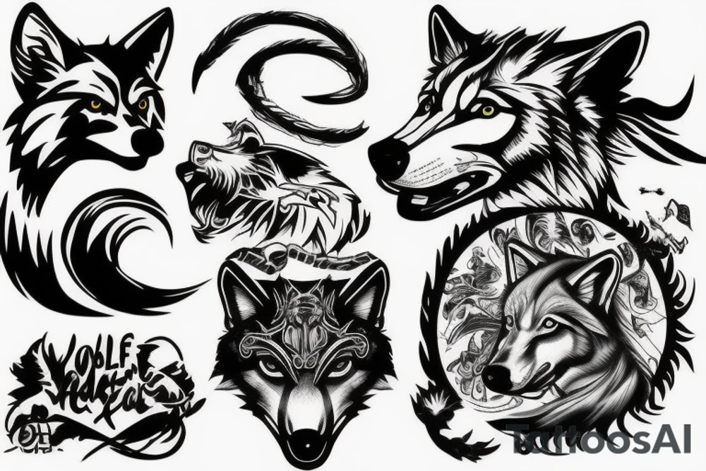 wolf, motorcycle,  tshirt style tattoo idea