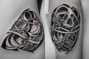 Memento mori script bone cancer ribbon tattoo idea