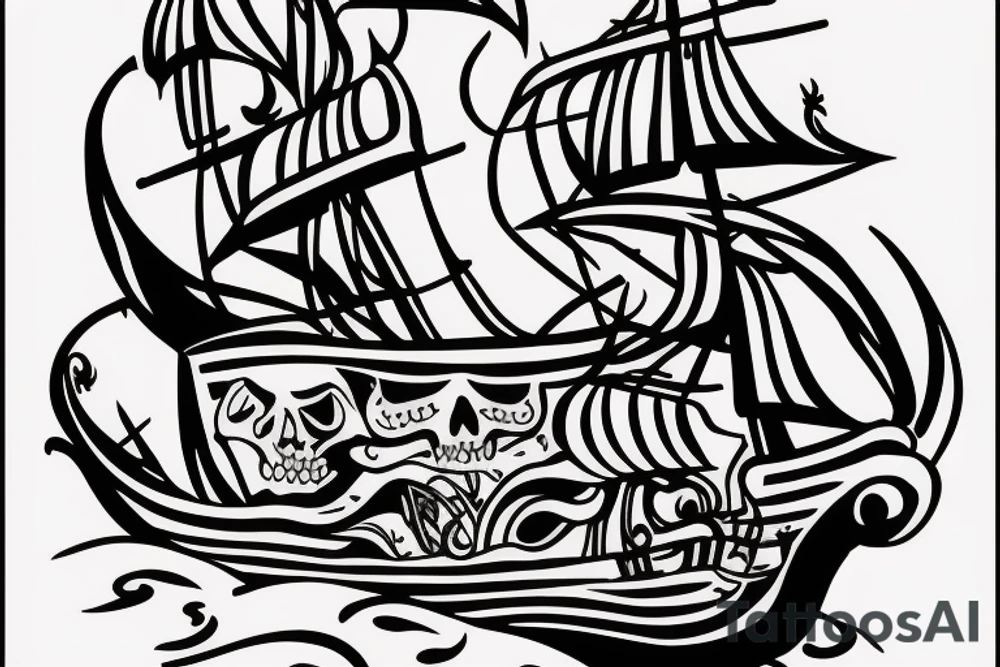 pirate ship vs motor boat tattoo idea
