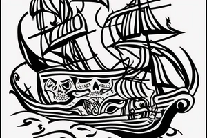 pirate ship vs motor boat tattoo idea