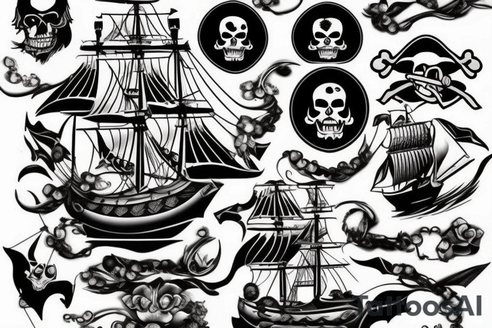 pirate ship vs motor boat tattoo idea