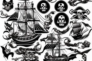 pirate ship vs motor boat tattoo idea